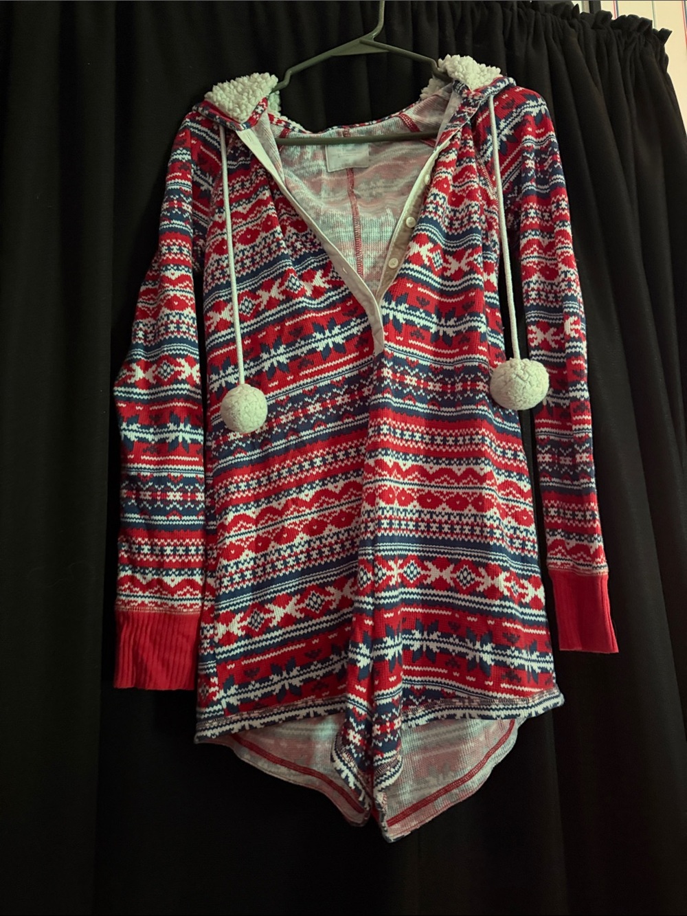 Cozy Red Patterned Sherpa-Lined Hooded romper